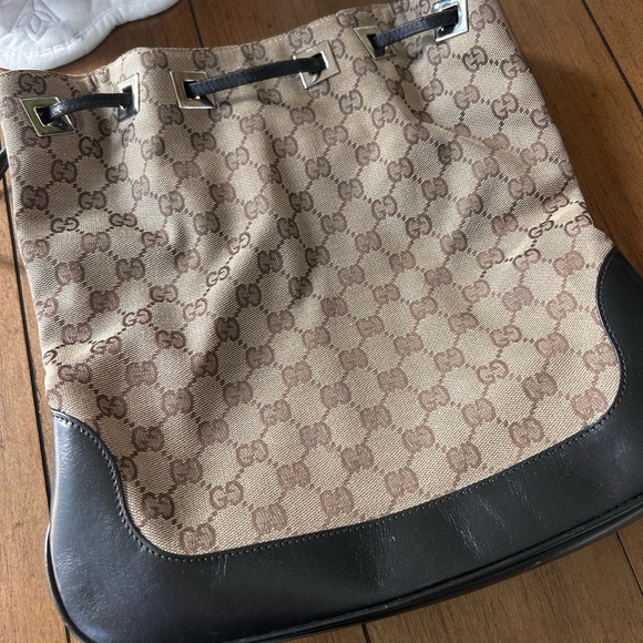 Gucci Monogram Canvas Classic Logo Rucksack Drawstring Shoulder Bag Y2K - Picture 3 of 16